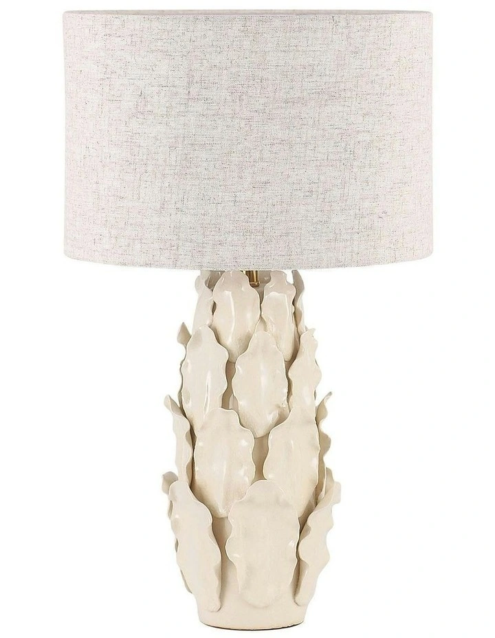 Layered Leaf Ceramic Table Lamp in Beige image 1
