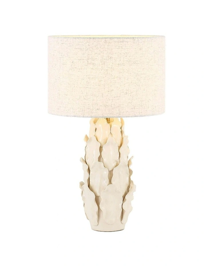 Layered Leaf Ceramic Table Lamp in Beige image 2