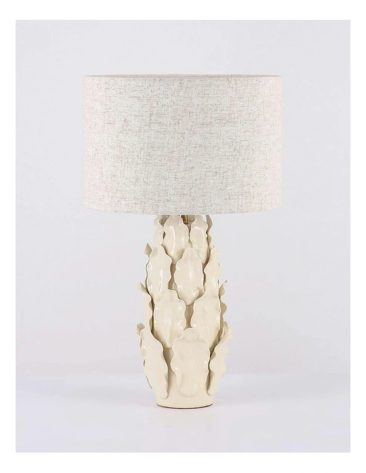 Layered Leaf Ceramic Table Lamp in Beige image 3