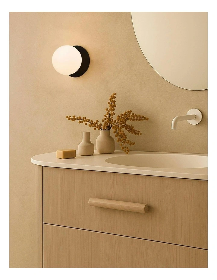 Odessa Opal Frosted Glass LED Wall Light with Black Base in Warm White/Small image 6