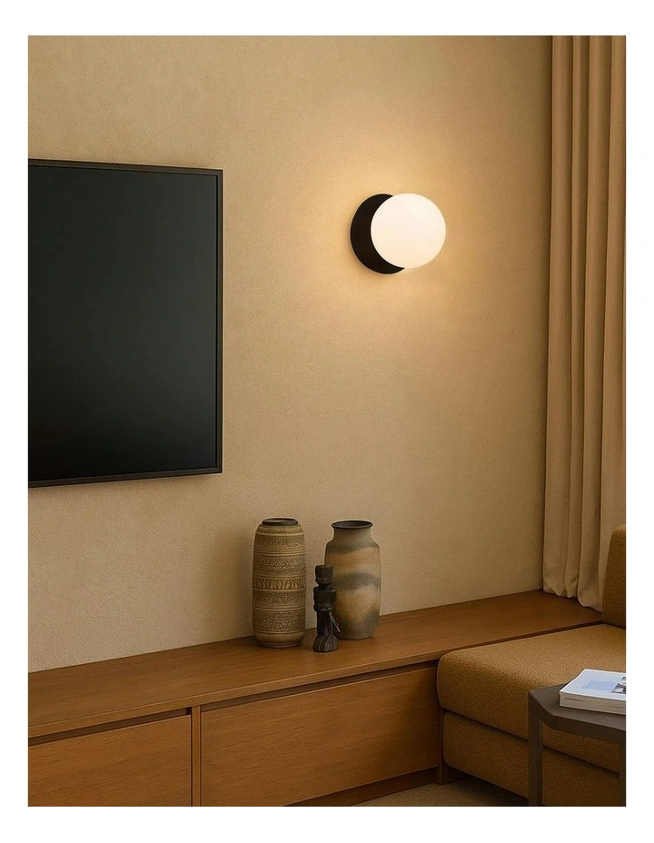 Odessa Opal Frosted Glass LED Wall Light with Black Base in Warm White/Small image 7