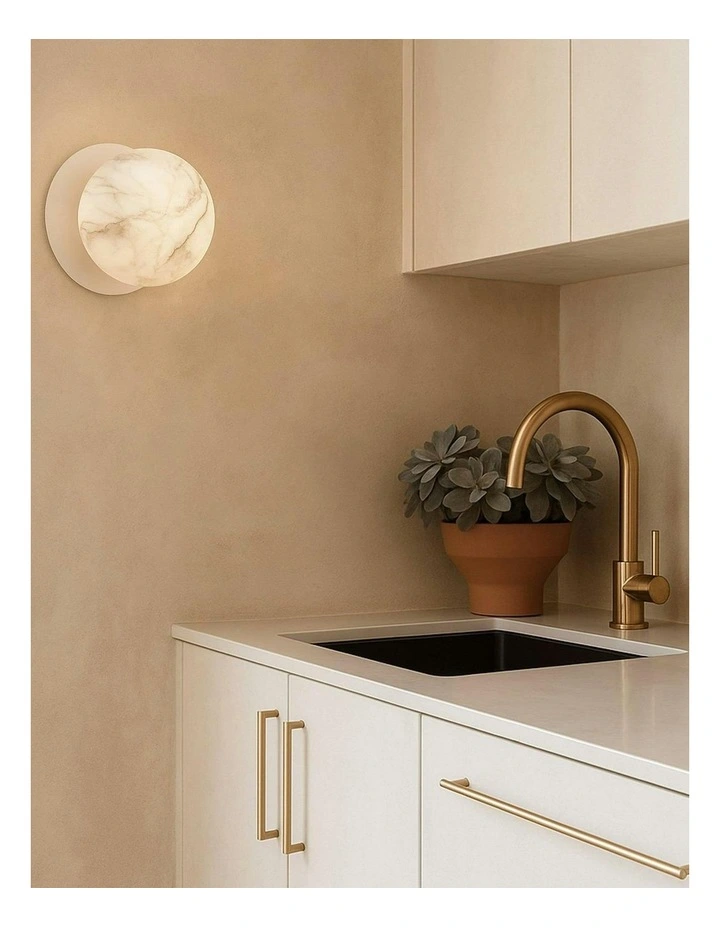 Odessa Marble Opal Glass LED Wall Light With Base in White image 5