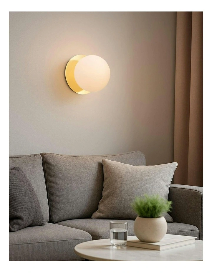Odessa Opal Frosted Glass LED Wall Light with Gold Base in Warm White/Large image 5