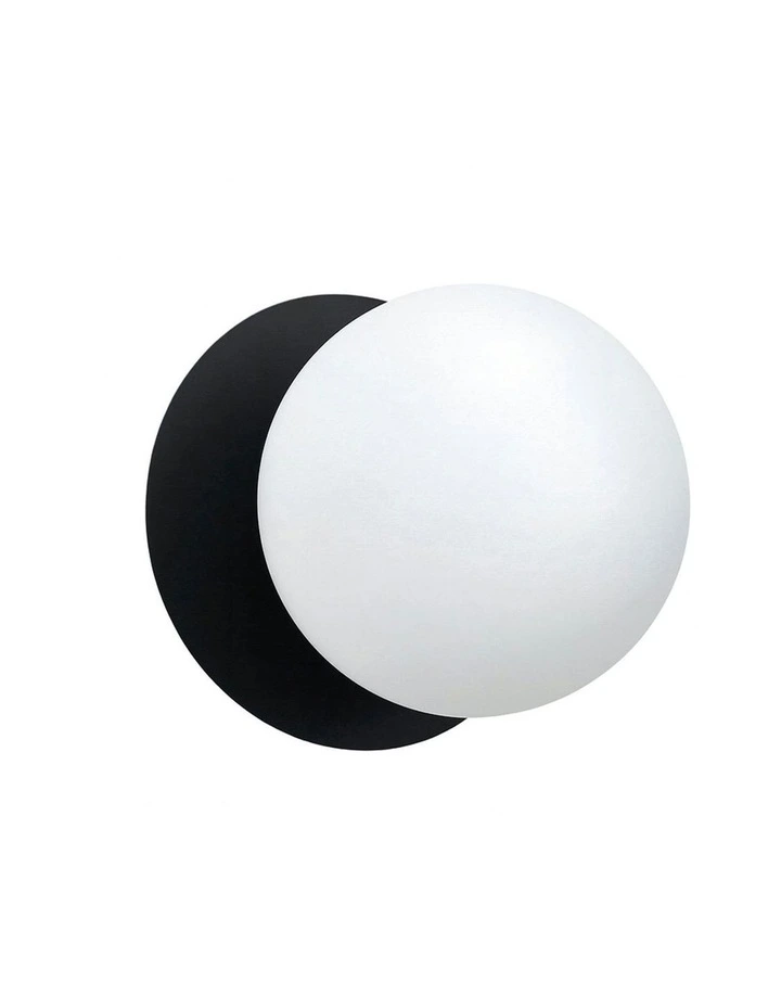 Odessa Opal Frosted Glass LED Wall Light with Black Base in White/Small image 1