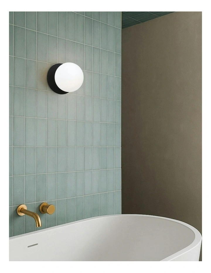 Odessa Opal Frosted Glass LED Wall Light with Black Base in White/Small image 5