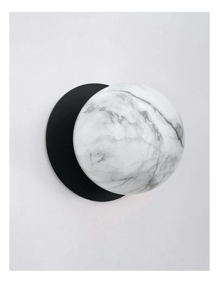 Odessa Marble Opal Glass LED Wall Light with Black Base in White/Small image 3