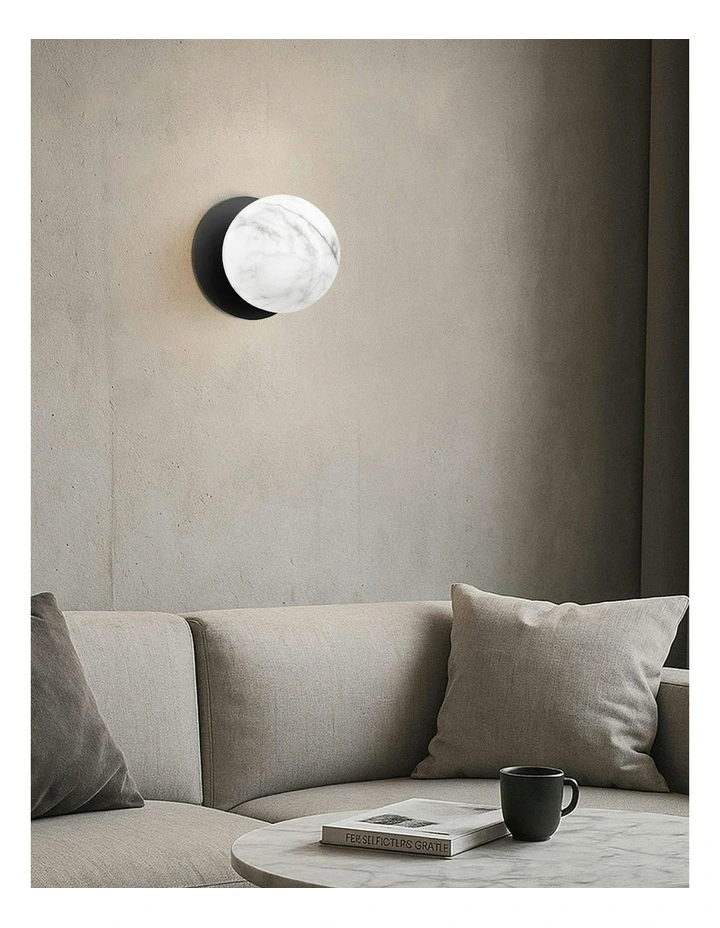 Odessa Marble Opal Glass LED Wall Light with Black Base in White/Small image 6