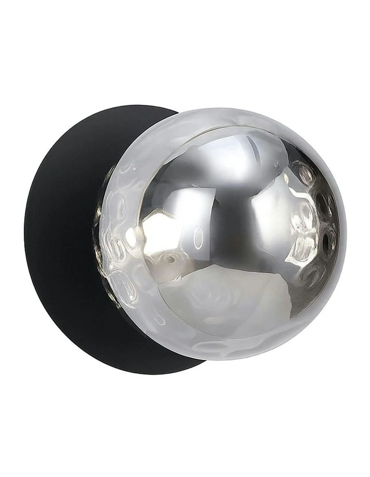 Odessa Molten Ripple Glass LED Wall Light with Black Base in White/Small image 2
