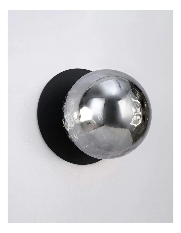 Odessa Molten Ripple Glass LED Wall Light with Black Base in White/Small image 4