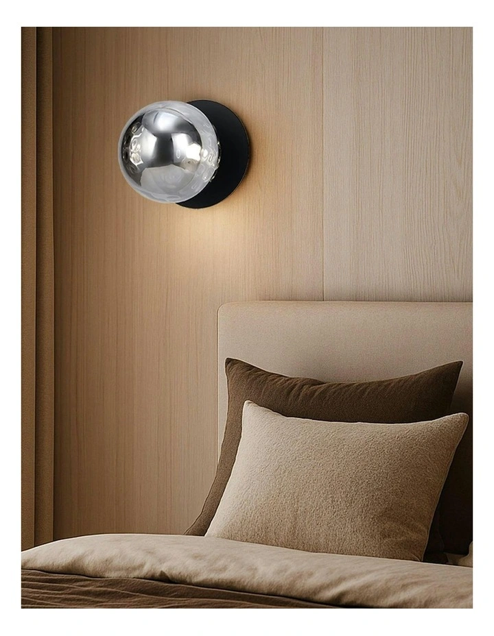 Odessa Molten Ripple Glass LED Wall Light with Black Base in White/Small image 5