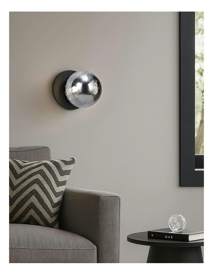 Odessa Molten Ripple Glass LED Wall Light with Black Base in White/Small image 6