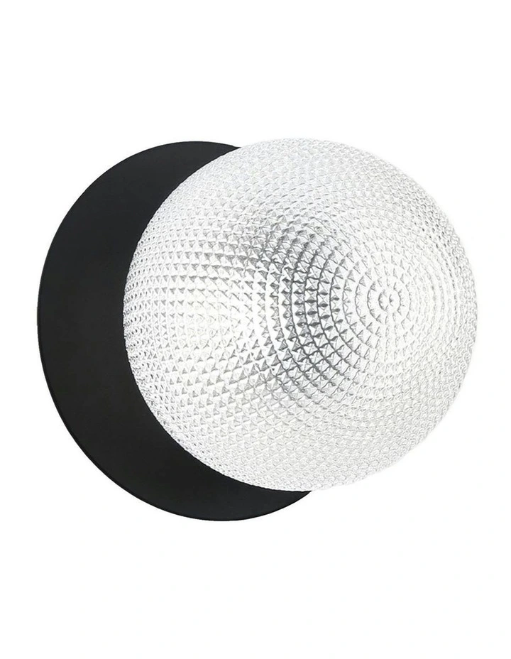 Odessa Diamond Cut Glass LED Wall Light with Black Base in White/Small image 2
