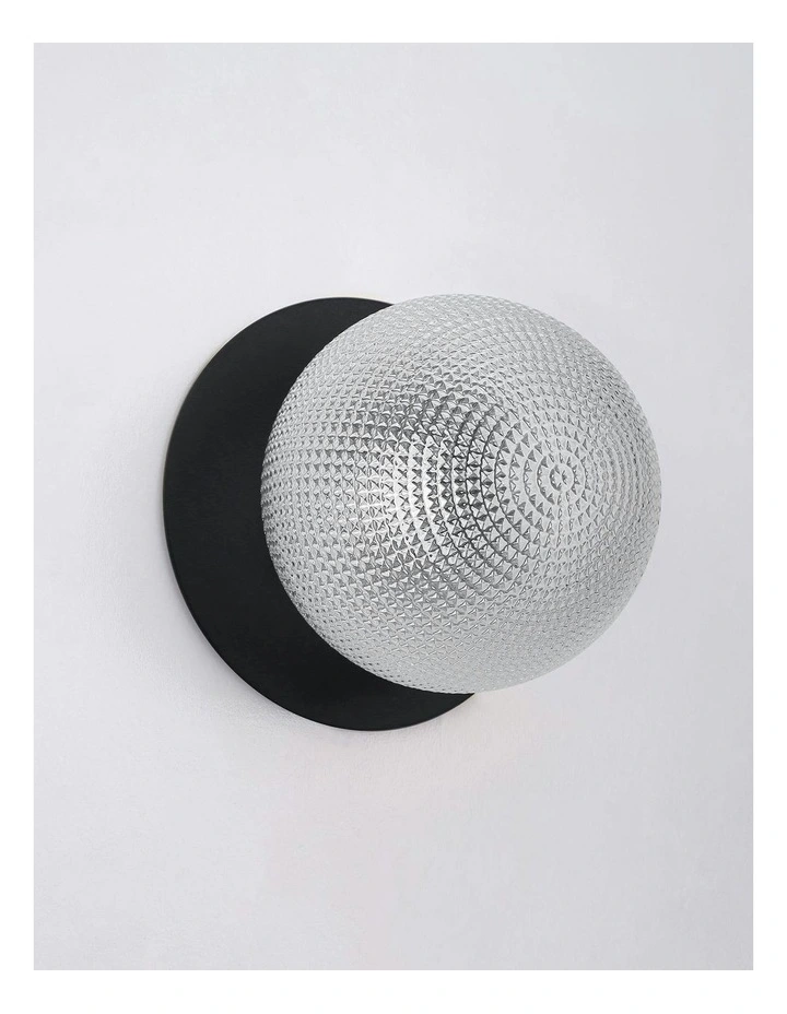 Odessa Diamond Cut Glass LED Wall Light with Black Base in White/Small image 3