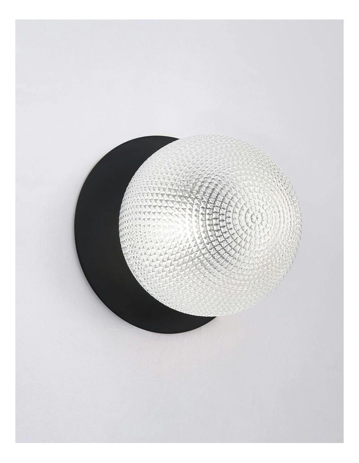 Odessa Diamond Cut Glass LED Wall Light with Black Base in White/Small image 4