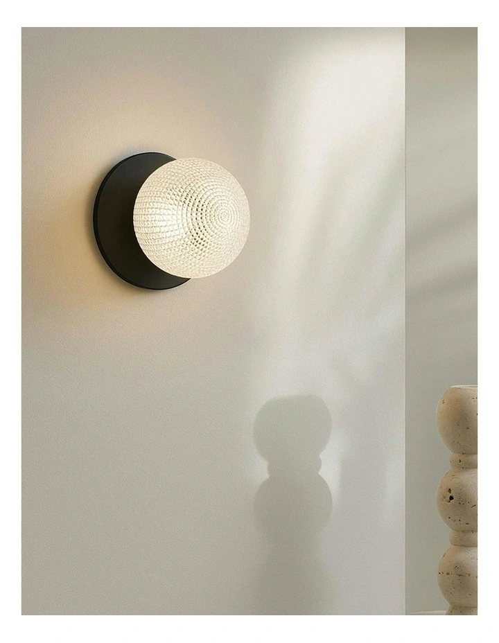 Odessa Diamond Cut Glass LED Wall Light with Black Base in White/Small image 5