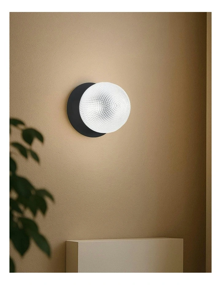 Odessa Diamond Cut Glass LED Wall Light with Black Base in White/Small image 6