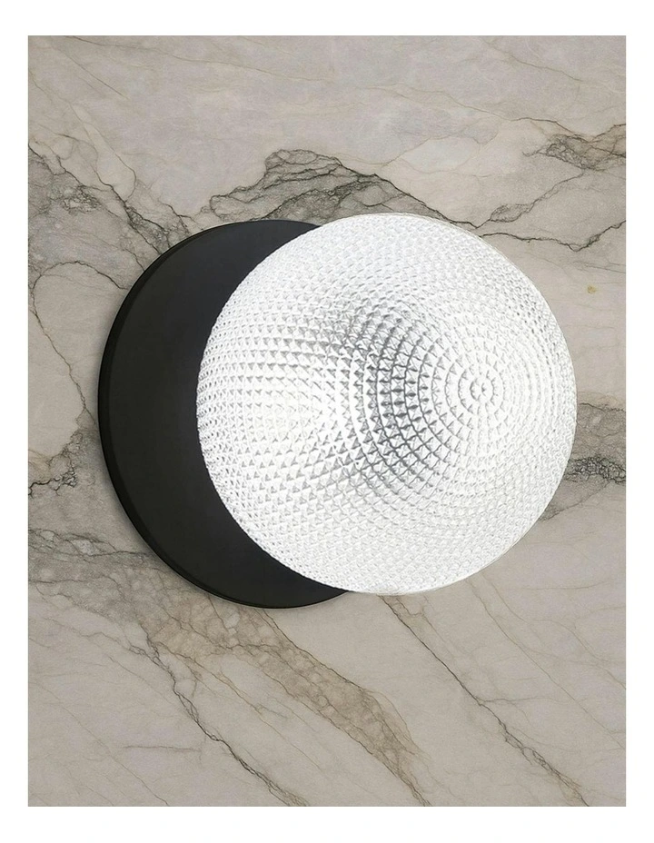 Odessa Diamond Cut Glass LED Wall Light with Black Base in White/Small image 7