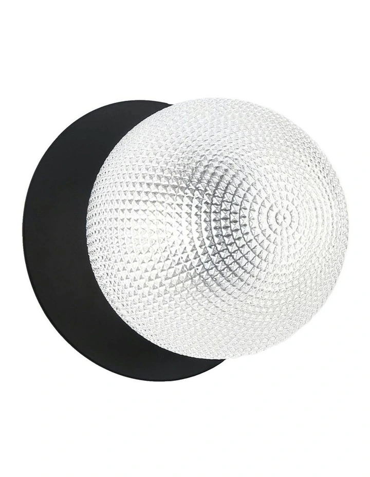 Odessa Diamond Cut Glass LED Wall Light with Black Base in White/Large image 2