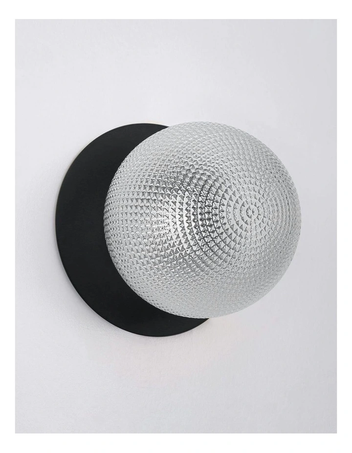 Odessa Diamond Cut Glass LED Wall Light with Black Base in White/Large image 3