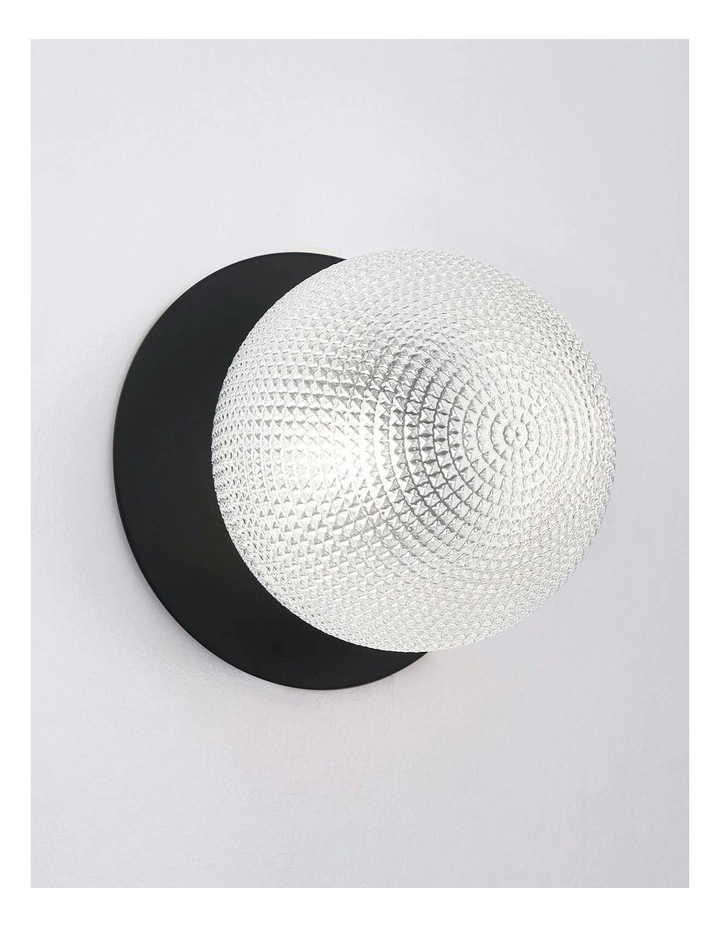 Odessa Diamond Cut Glass LED Wall Light with Black Base in White/Large image 4