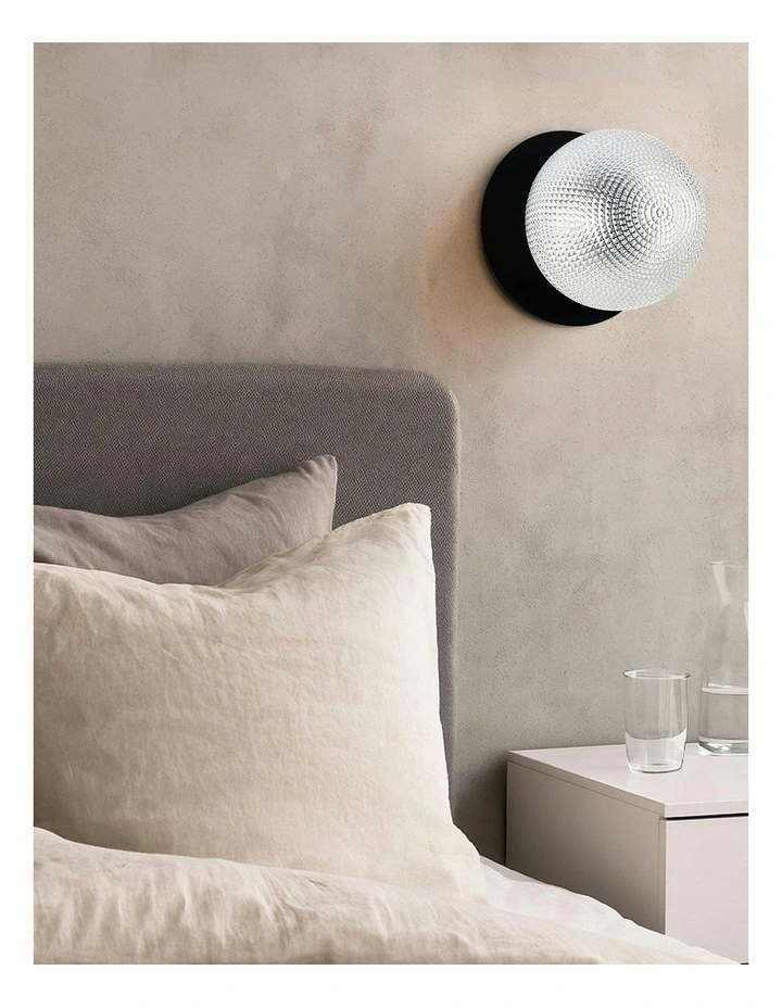 Odessa Diamond Cut Glass LED Wall Light with Black Base in White/Large image 5