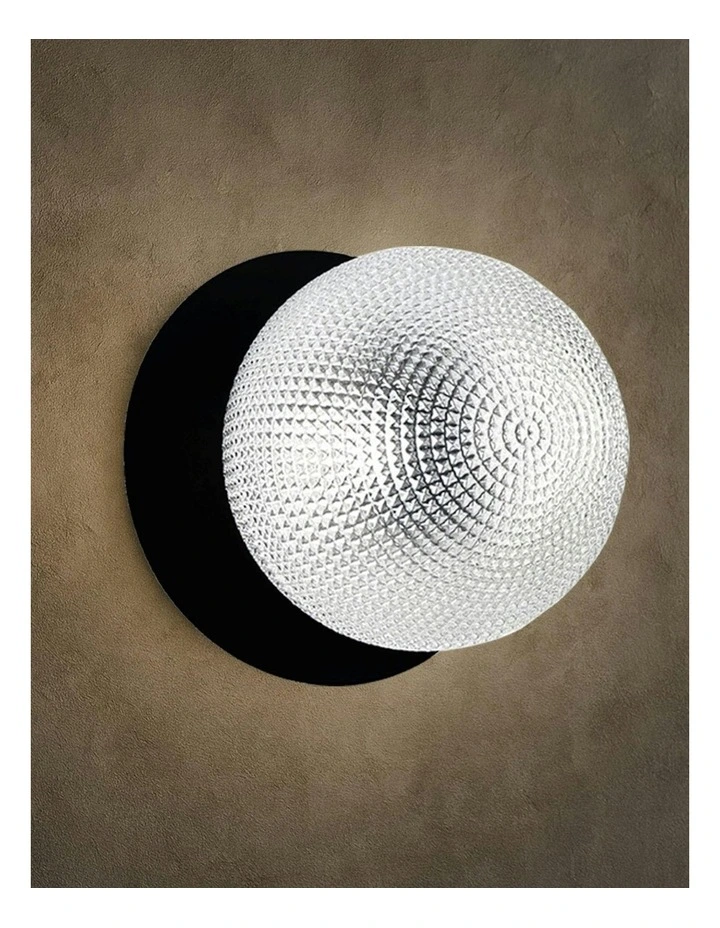 Odessa Diamond Cut Glass LED Wall Light with Black Base in White/Large image 7