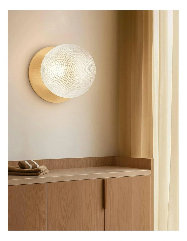 Odessa Diamond Cut Glass LED Wall Light with Brass Base in White/Large image 5