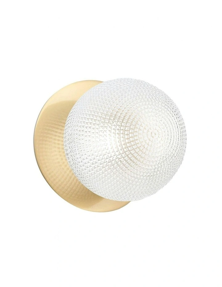 Odessa Diamond Cut Glass LED Wall Light with Brass Base in White/Small image 2