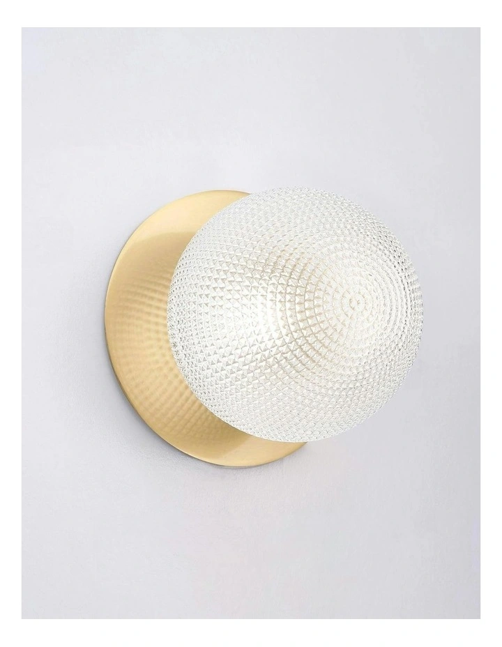 Odessa Diamond Cut Glass LED Wall Light with Brass Base in White/Small image 4