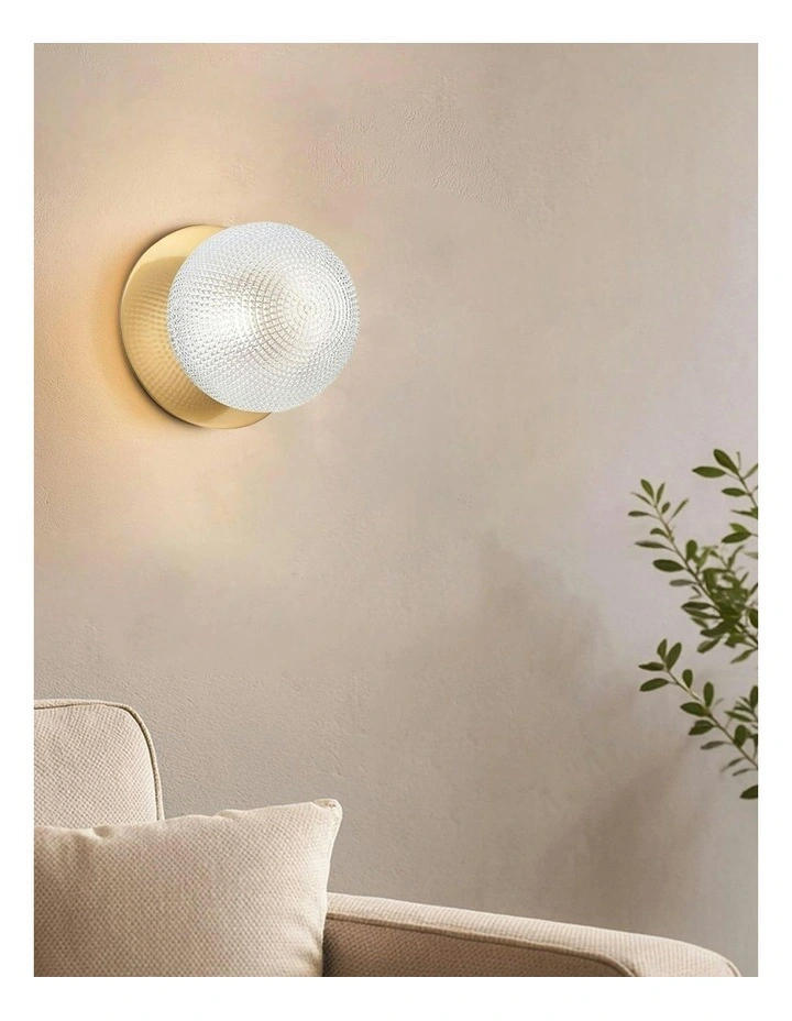 Odessa Diamond Cut Glass LED Wall Light with Brass Base in White/Small image 6