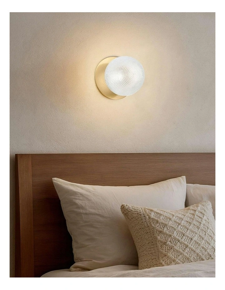 Odessa Diamond Cut Glass LED Wall Light with Brass Base in White/Small image 7