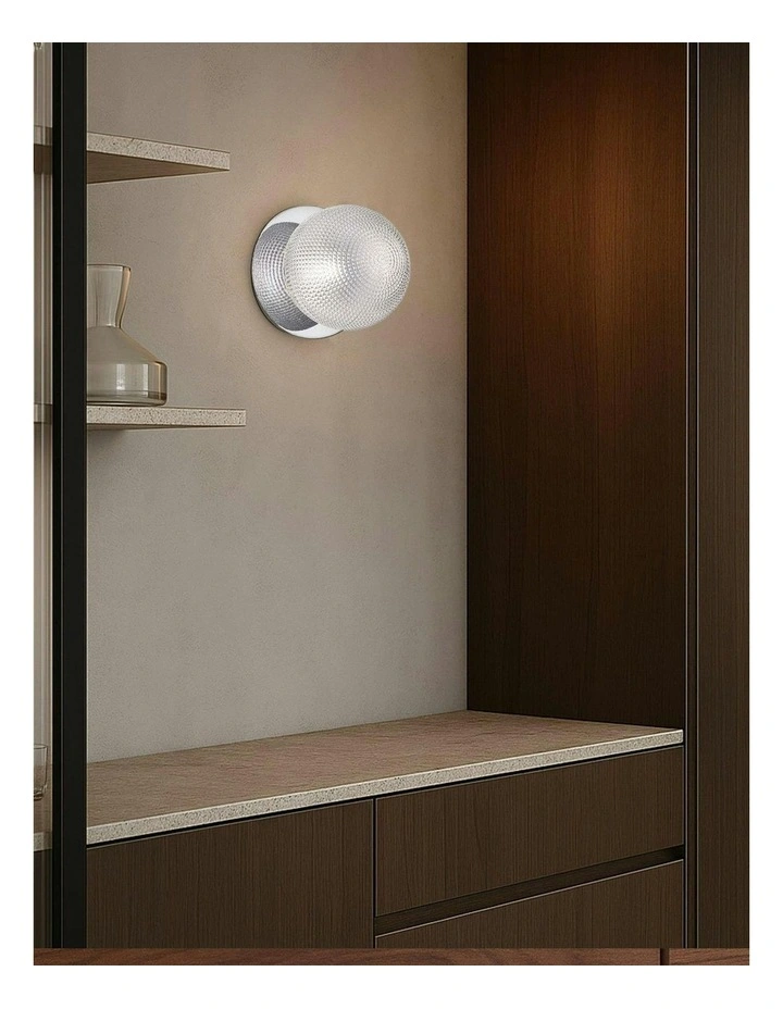 Odessa Diamond Cut Glass LED Wall Light with Chrome Base in White/Small image 7