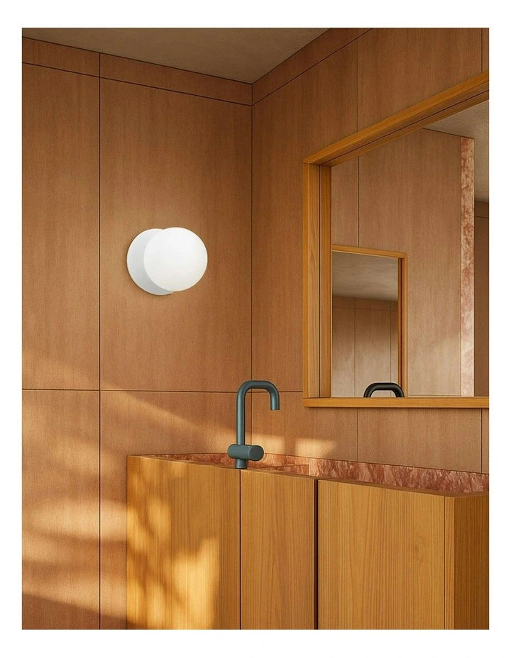 Odessa Opal Frosted Glass LED Wall Light with White Base in White/Small image 5