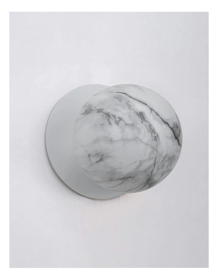 Odessa Marble Opal Glass LED Wall Light with White Base in White/Small image 3