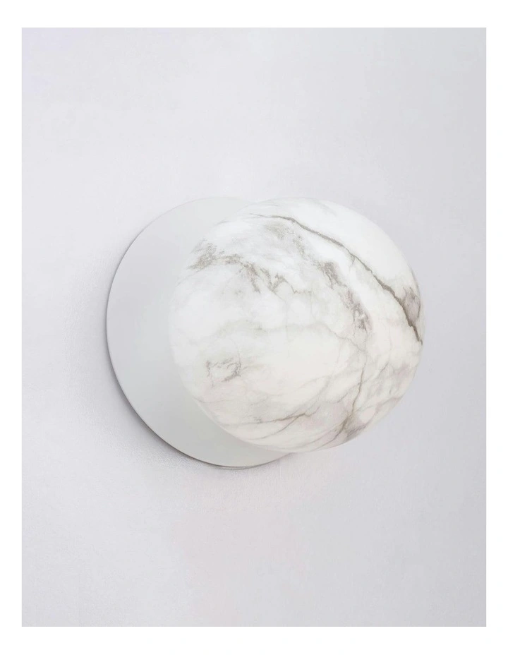 Odessa Marble Opal Glass LED Wall Light with White Base in White/Small image 4