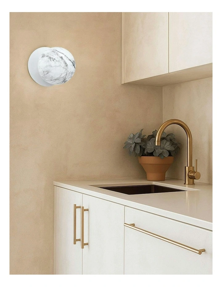 Odessa Marble Opal Glass LED Wall Light with White Base in White/Small image 5