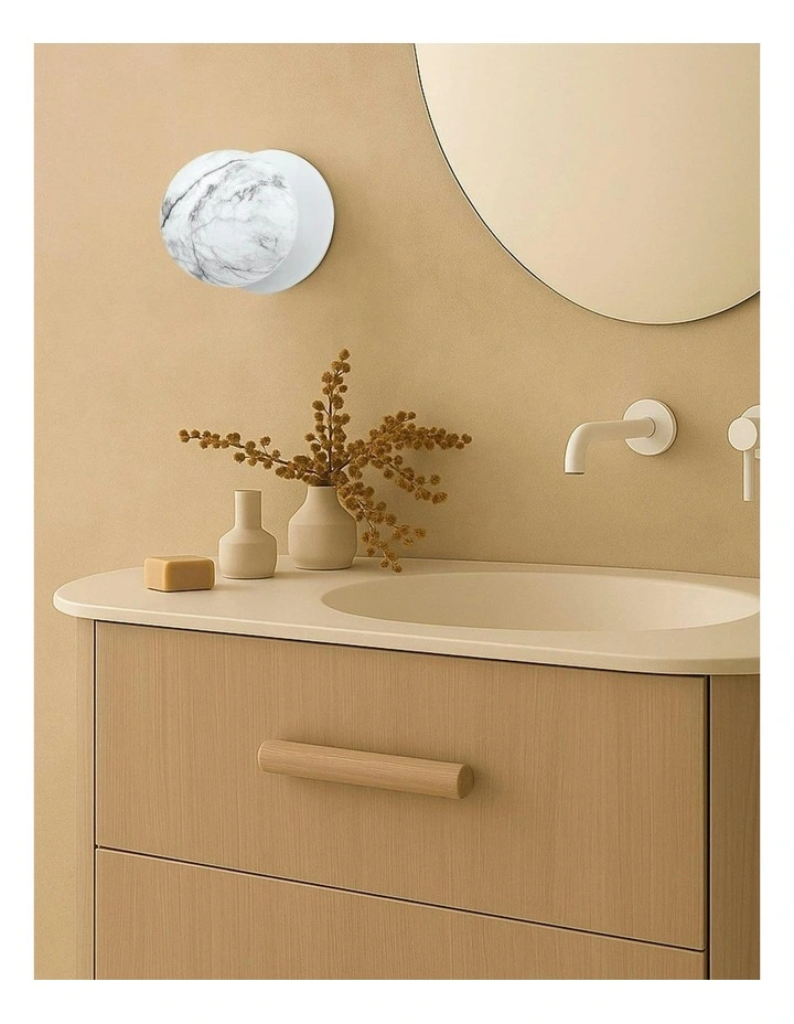 Odessa Marble Opal Glass LED Wall Light with White Base in White/Small image 6