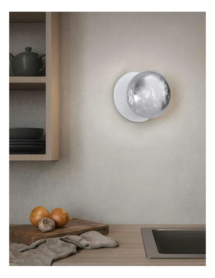Odessa Molten Ripple Glass LED Wall Light with White Base in White/Small image 6