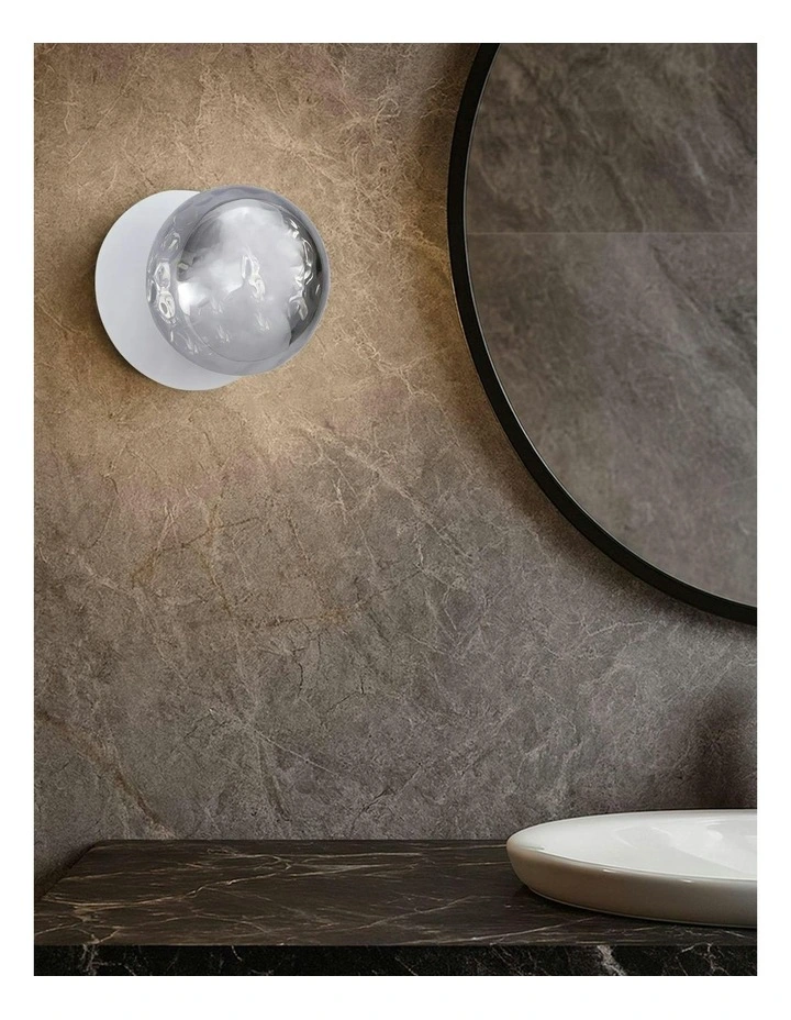 Odessa Molten Ripple Glass LED Wall Light with White Base in White/Small image 7