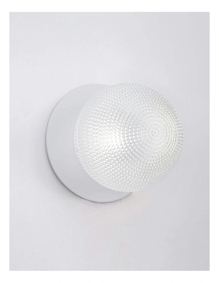 Odessa Diamond Cut Glass LED Wall Light with White Base in White/Small image 4