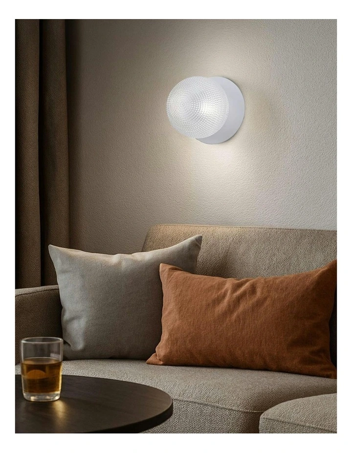 Odessa Diamond Cut Glass LED Wall Light with White Base in White/Small image 5
