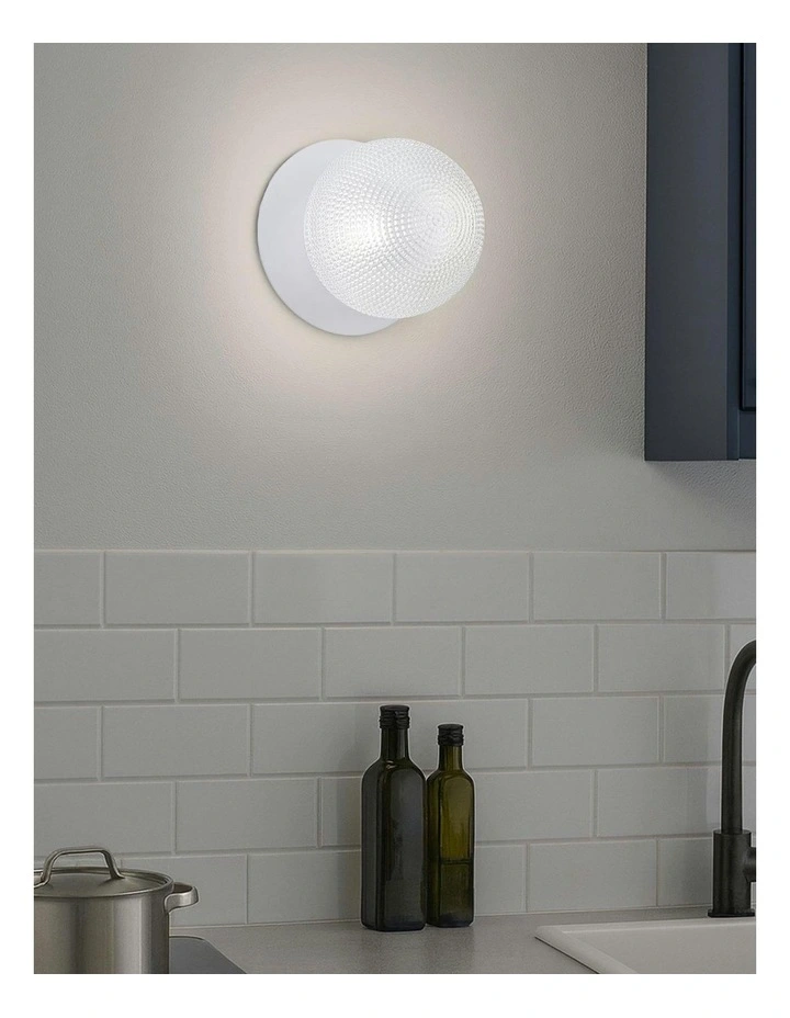 Odessa Diamond Cut Glass LED Wall Light with White Base in White/Small image 6