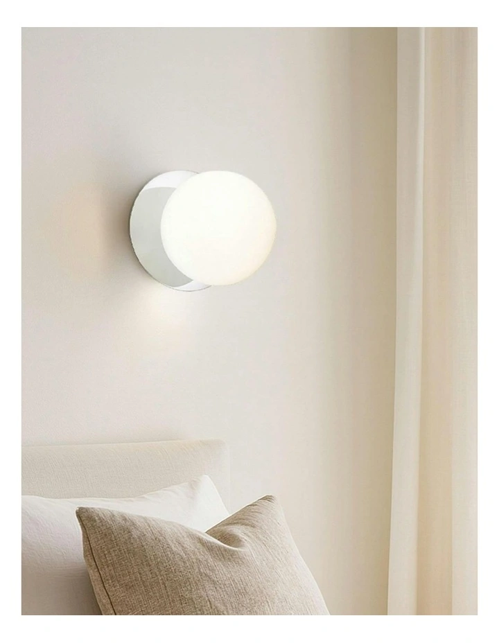 Odessa Opal Frosted Glass LED Wall Light with Chrome Base in White/Small image 5