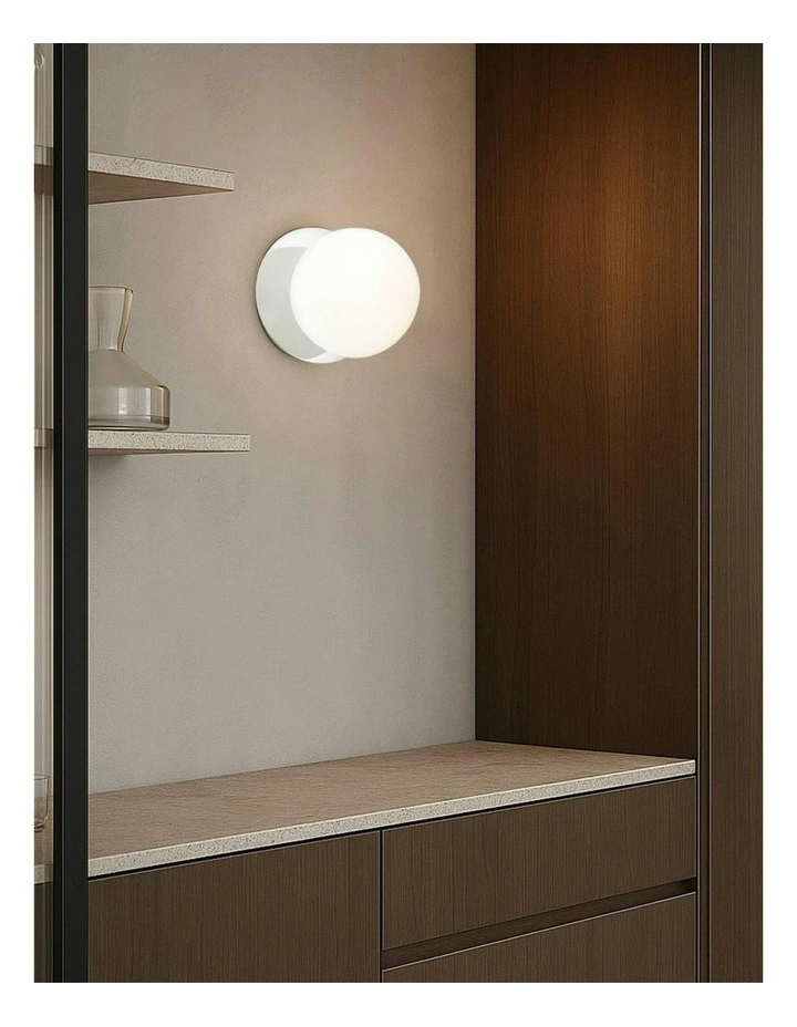 Odessa Opal Frosted Glass LED Wall Light with Chrome Base in White/Small image 6