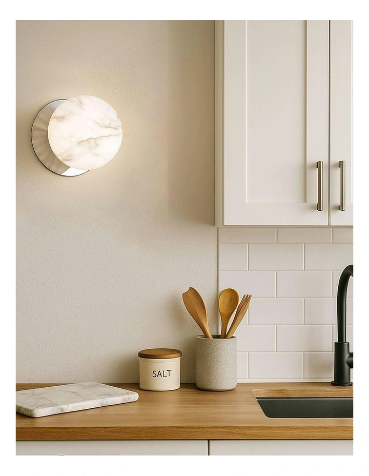 Odessa Marble Opal Glass LED Wall Light with Chrome Base in White/Small image 7