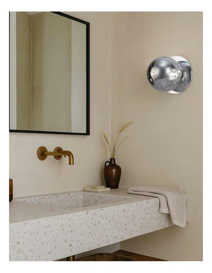Odessa Molten Ripple Glass LED Wall Light with Chrome Base in White/Small image 5