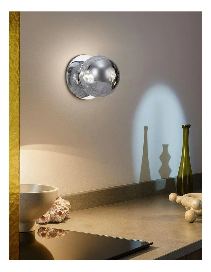 Odessa Molten Ripple Glass LED Wall Light with Chrome Base in White/Small image 6