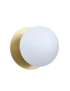 Odessa Opal Frosted Glass LED Wall Light with Brass Base in White/Small