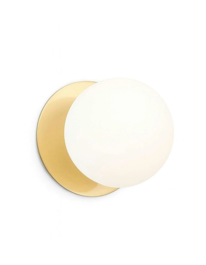 Odessa Opal Frosted Glass LED Wall Light with Brass Base in White/Small image 2