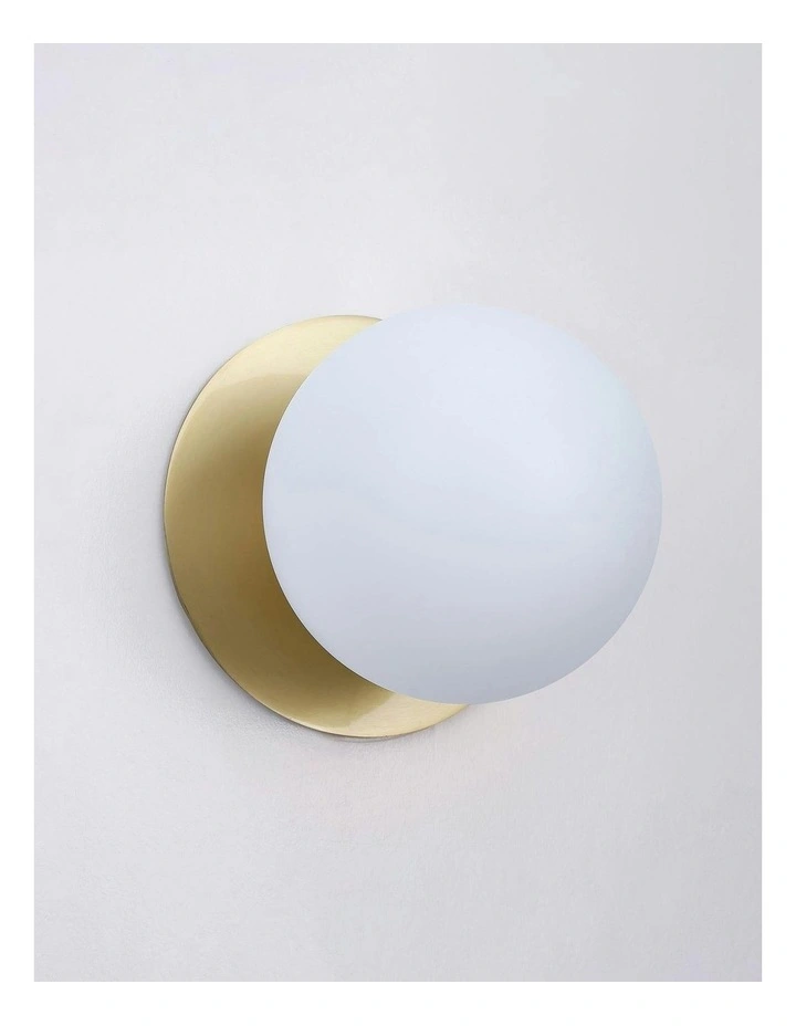 Odessa Opal Frosted Glass LED Wall Light with Brass Base in White/Small image 3